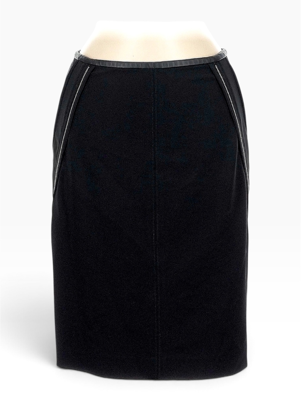 Yigal Azrouel Black Pencil Skirt 6 Lambskin Leather Trim Full Back Zip Fall 2013